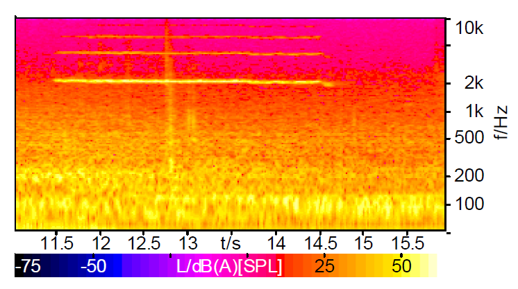 Fig. 2: Example of a spectrogram that contains brake squeal (from [1]).